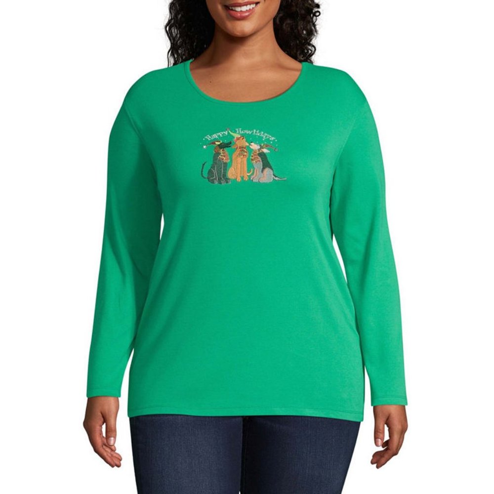 Mc2-Plus HOLIDAY Sportswear Womens Crew Neck Long Sleeve Graphic T-Shirt 2X NWT